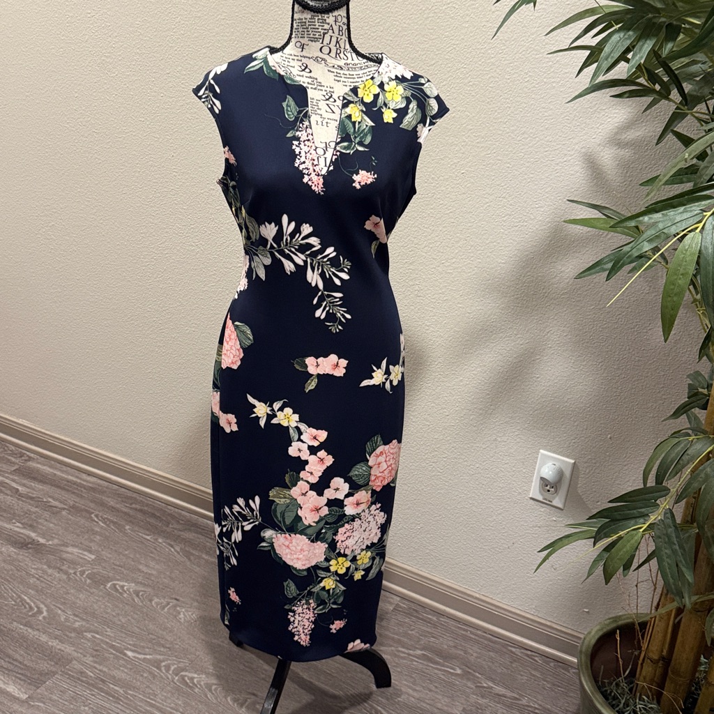 New York & Company Navy Floral Midi Dress